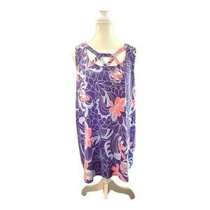 Sew In Love XL Purple Floral Sleeveless Blouse with Crisscross Neckline